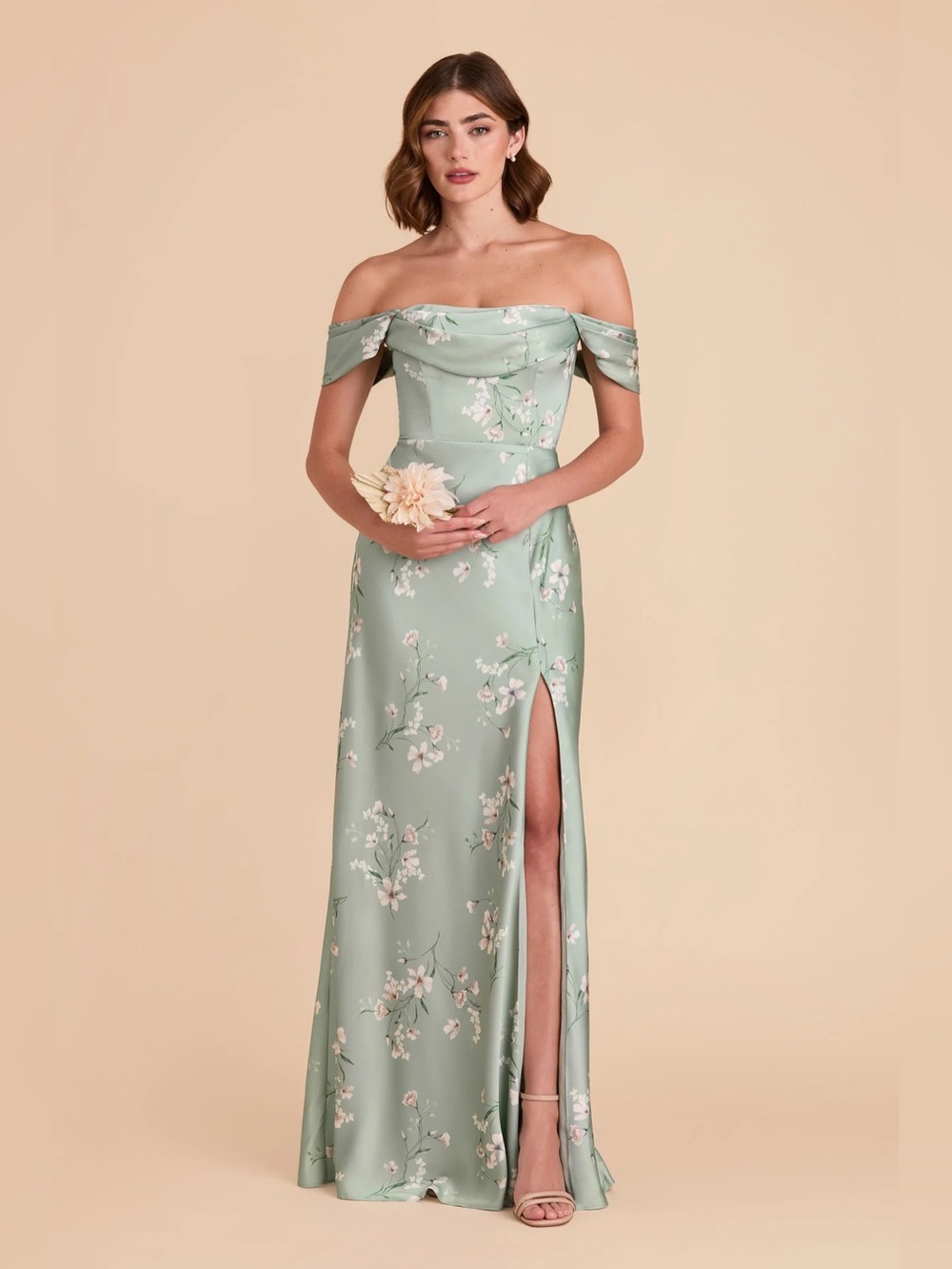 Birdy Gray Mia Matte Satin Dress in Sage Le Fleur Size Small